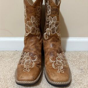 Floral Embroidered Leather Heeled Boots